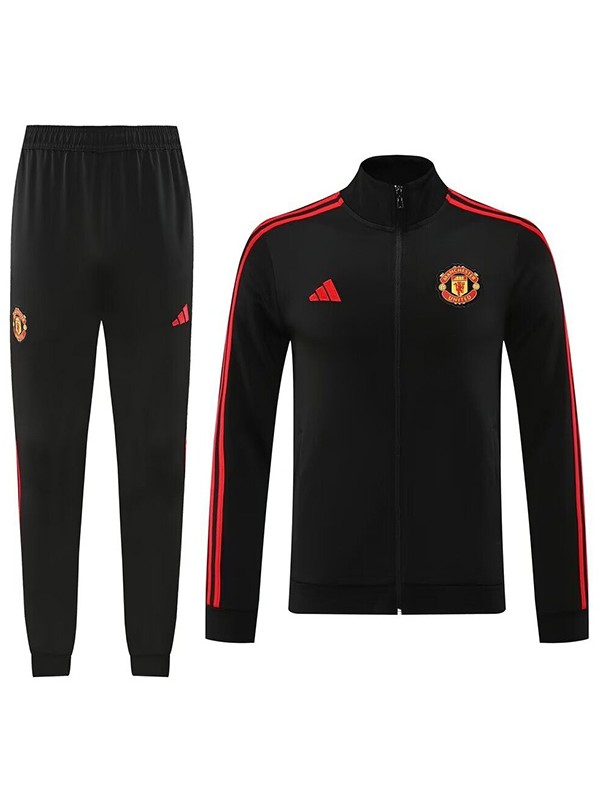 Manchester united jacket football sportswear tracksuit full zipper men's training black red kit outdoor soccer coat 2024-2025