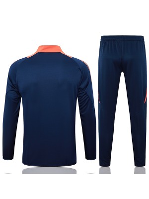 Manchester united jacket football sportswear tracksuit full zipper men's training dark blue kit outdoor soccer coat 2024-2025