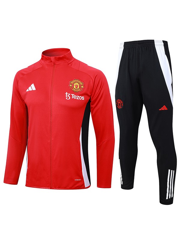 Manchester united jacket football sportswear tracksuit full zipper men's training kit red black outdoor soccer coat 2024-2025