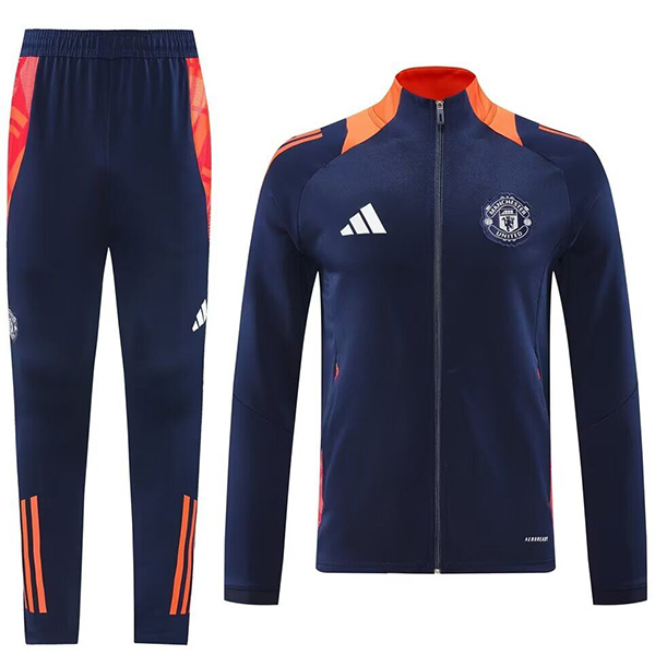 Manchester united  jacket football sportswear tracksuit full zipper men's training navy kit outdoor soccer coat 2024-2025