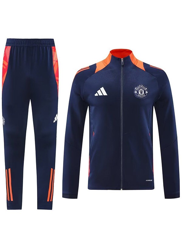 Manchester united  jacket football sportswear tracksuit full zipper men's training navy kit outdoor soccer coat 2024-2025