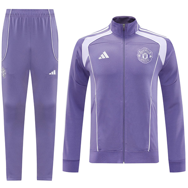 Manchester United veste de football survêtement de sport fermeture éclair complète kit d'entraînement violet pour hommes manteau de football extérieur 2025-2026