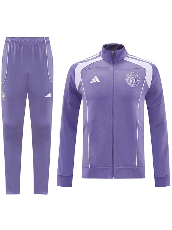 Manchester United veste de football survêtement de sport fermeture éclair complète kit d'entraînement violet pour hommes manteau de football extérieur 2025-2026