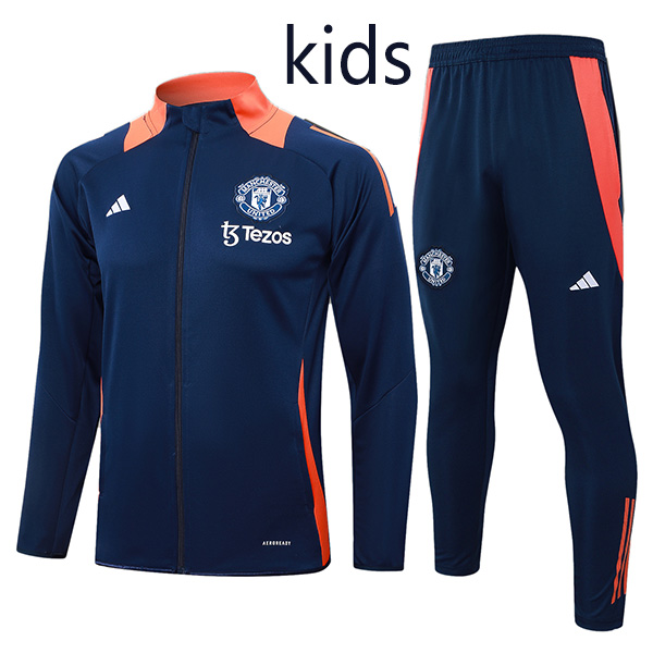 Manchester united jacket kids kit football sportswear tracksuit navy long zip-necked youth training uniform outdoor children soccer coat 2024-2025