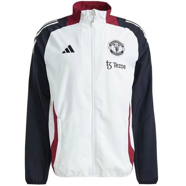 Manchester united veste coupe-vent de football survêtement de sport fermeture éclair complète survêtement d'entraînement pour hommes kit blanc manteau de football extérieur 2025-2026