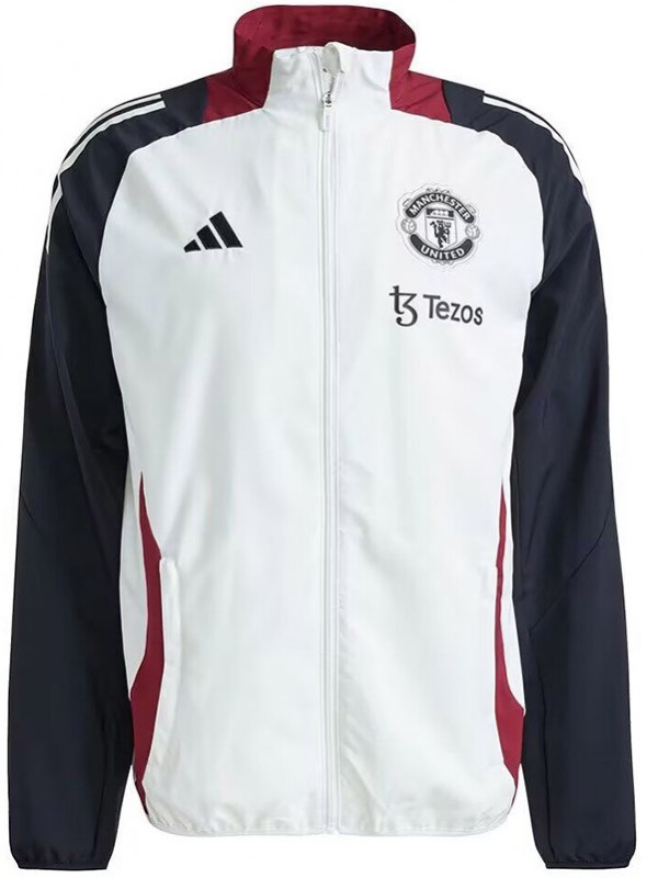 Manchester united veste coupe-vent de football survêtement de sport fermeture éclair complète survêtement d'entraînement pour hommes kit blanc manteau de football extérieur 2025-2026