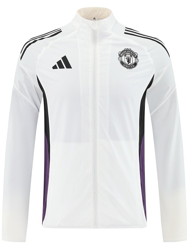 Manchester united coupe vent survêtement blanc veste d'entraînement homme 2025-2026