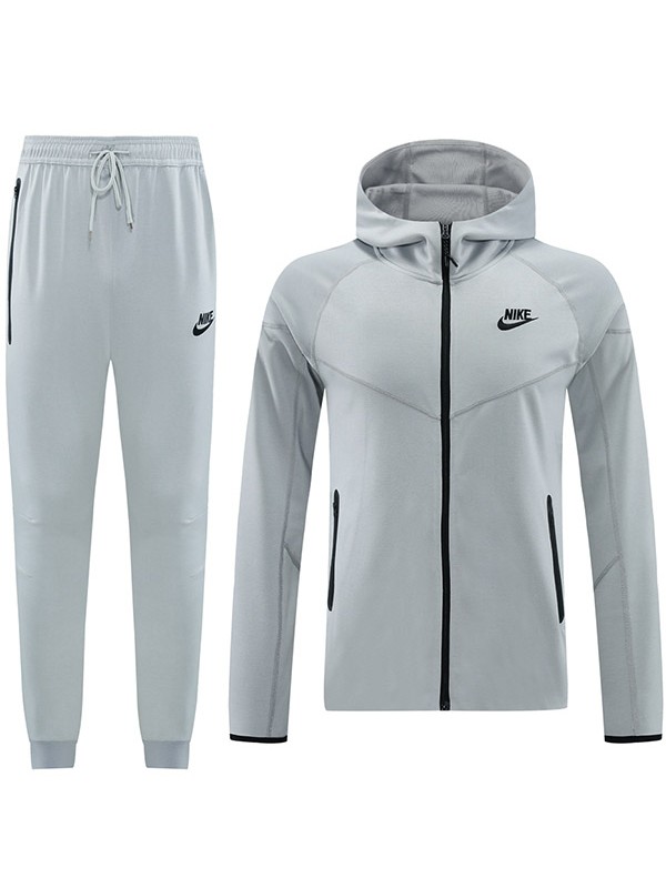 Nke veste à capuche football vêtements de sport survêtement fermeture éclair complète hommes gris kit d'entraînement uniforme extérieur manteau de football 2024-2025