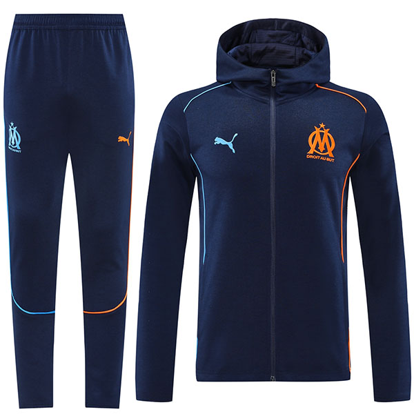 Olympique de Marseille hoodie jacket football sportswear tracksuit full zipper uniform men's training all navy kit outdoor soccer coat 2024-2025
