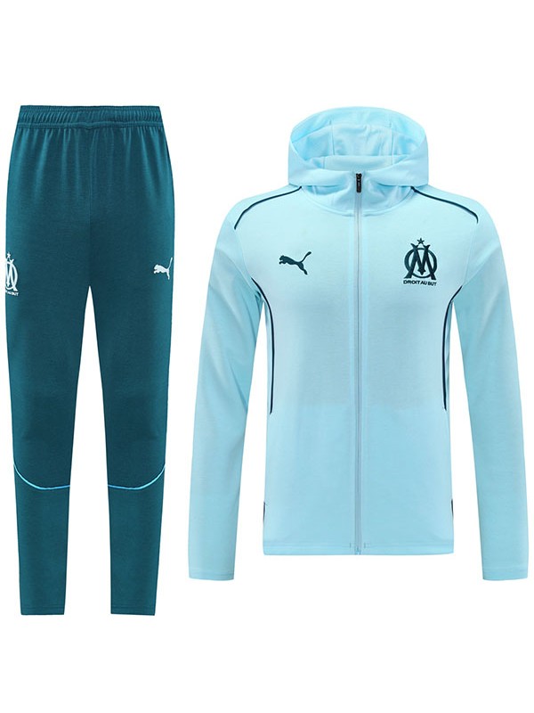 Olympique de Marseille veste à capuche football vêtements de sport survêtement hommes formation bleu ciel kit extérieur football manteau 2024-2025