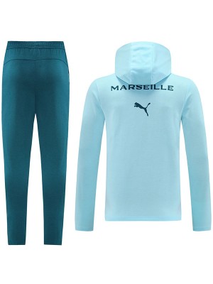 Olympique de Marseille veste à capuche football vêtements de sport survêtement hommes formation bleu ciel kit extérieur football manteau 2024-2025