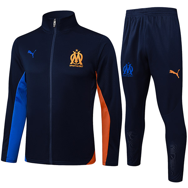 Olympique de Marseille veste de football survêtement de sport noir et rouge fermeture éclair complète uniforme kit d'entraînement pour hommes manteau de football extérieur noir et rouge 2024-2025