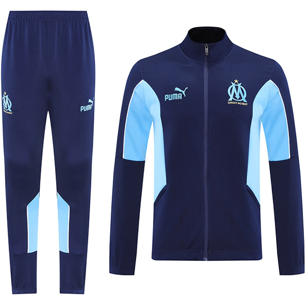 Olympique de Marseille veste de football survêtement de sport fermeture éclair complète kit d'entraînement bleu marine pour homme manteau de football extérieur 2025-2026
