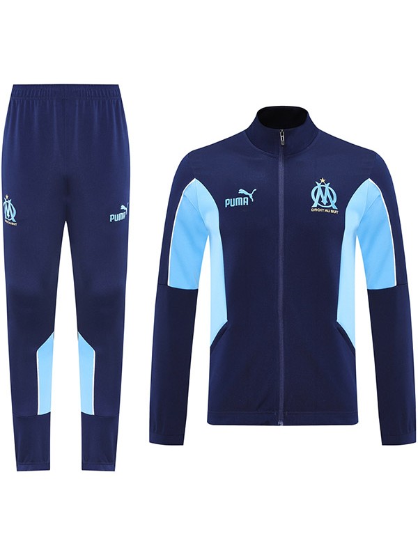 Olympique de Marseille veste de football survêtement de sport fermeture éclair complète kit d'entraînement bleu marine pour homme manteau de football extérieur 2025-2026