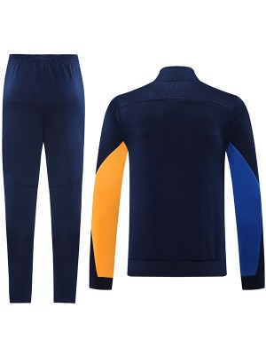Olympique de Marseille veste de football vêtements de sport survêtement fermeture éclair complète kit d'entraînement bleu marine pour hommes manteau de football en plein air 2024-2025