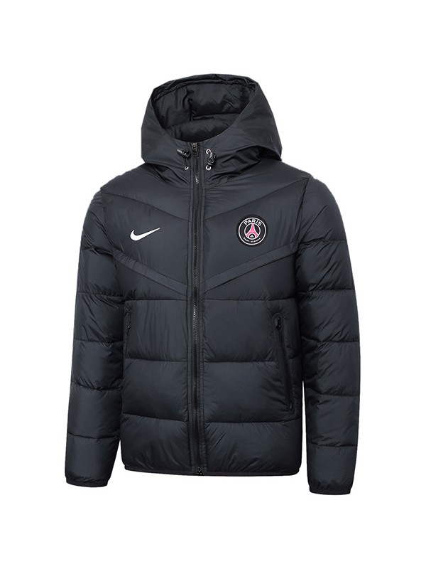 Paris Saint-Germain hoodie cotton-padded jacket football sportswear tracksuit full zipper men's training black kit outdoor soccer coat 2024