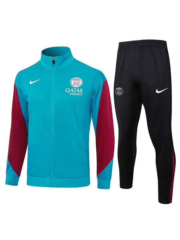 Paris saint-germain jacket football sportswear tracksuit full zipper men's training acid blue kit outdoor soccer coat 2024-2025