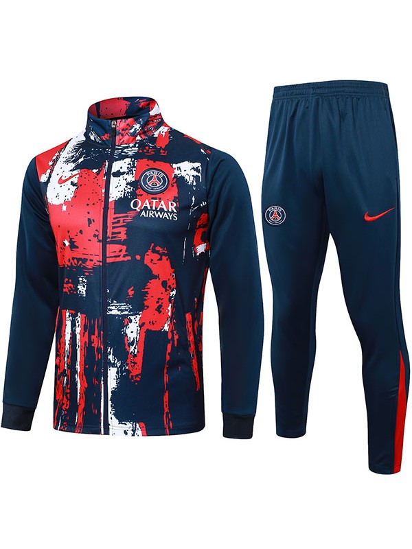 Paris saint-germain jacket football sportswear tracksuit full zipper men's training navy red kit outdoor soccer coat 2024-2025