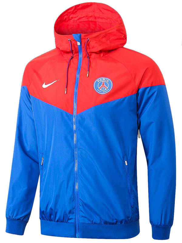 Paris saint-germain veste coupe-vent à capuche survêtement de football vêtements de sport bleu rouge fermeture éclair complète uniforme kit d'entraînement pour hommes manteau de football en plein air 2024-2025
