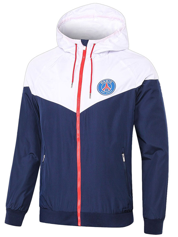 Paris saint-germain veste coupe-vent à capuche survêtement de football vêtements de sport blanc bleu marine fermeture éclair complète uniforme kit d'entraînement pour hommes manteau de football en plein air 2024-2025