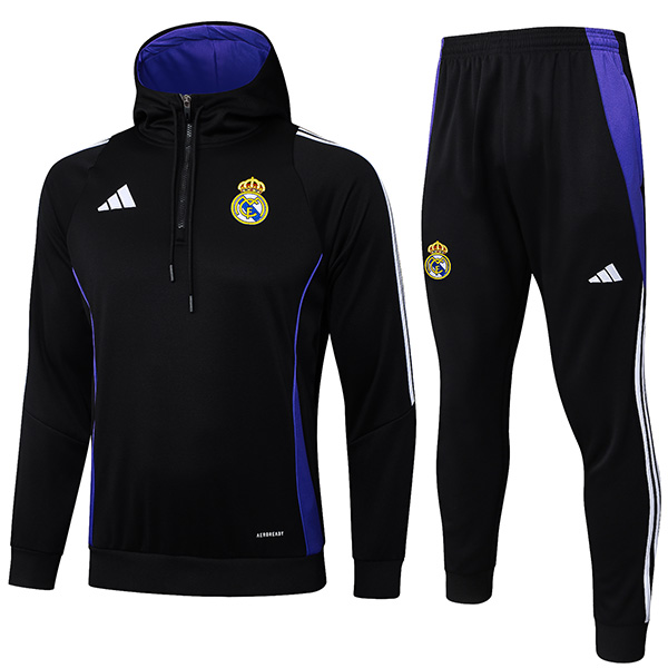Real Madrid veste à capuche survêtement de sport de football noir violet uniforme à fermeture éclair complète kit d'entraînement pour hommes manteau de football extérieur athlétique 2024-2025