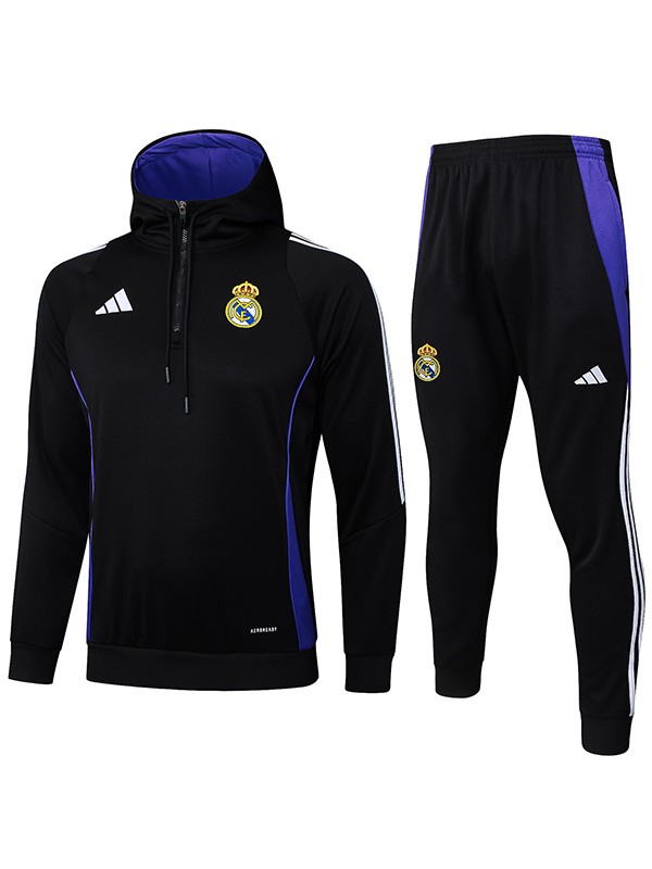 Real Madrid veste à capuche survêtement de sport de football noir violet uniforme à fermeture éclair complète kit d'entraînement pour hommes manteau de football extérieur athlétique 2024-2025