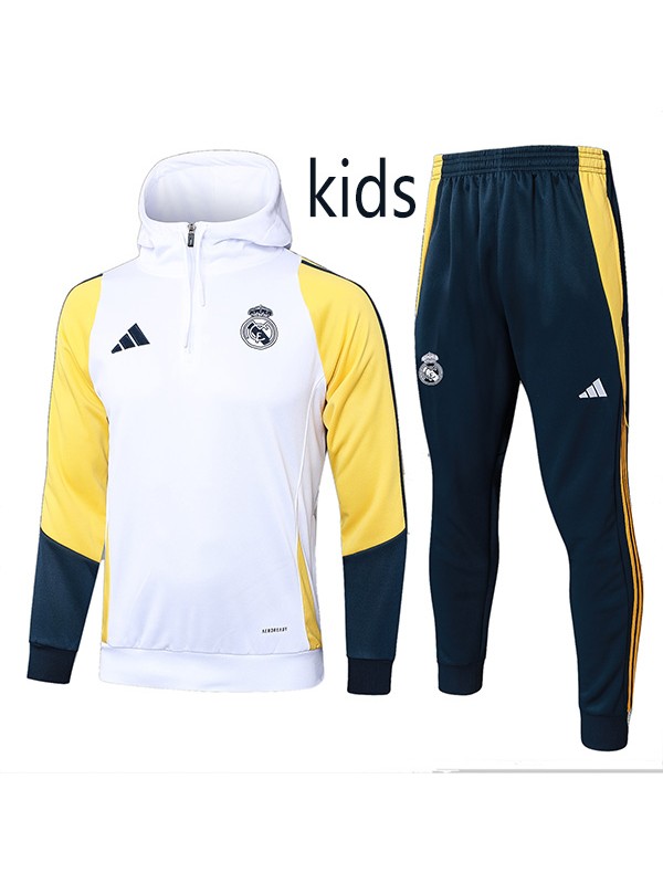 Real madrid hoodie jacket kids kit football sportswear tracksuit white navy falf zip-necked youth training uniform outdoor children soccer coat 2024-2025