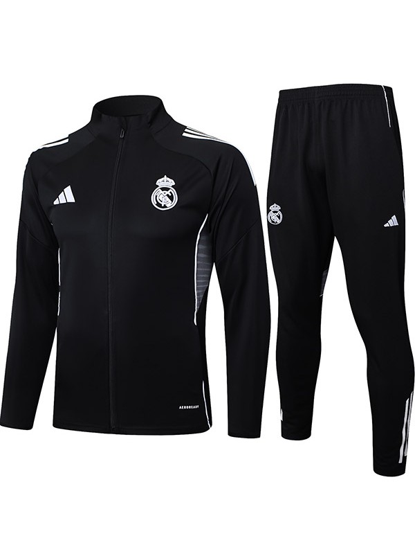 Real Madrid veste de football survêtement de sport noir fermeture éclair complète uniforme kit d'entraînement pour hommes manteau de football extérieur 2025-2026