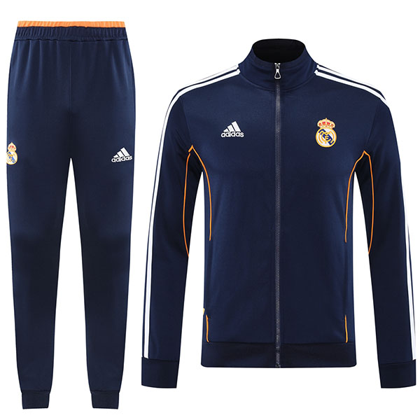 Real madrid veste de football survêtement de sport fermeture éclair complète uniforme pour homme kit d'entraînement bleu marine manteau de football extérieur 2025-2026