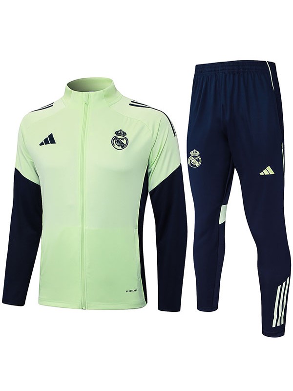 Real Madrid veste de football survêtement de sport fermeture éclair complète uniforme pour homme kit d'entraînement vert manteau de football extérieur 2025-2026