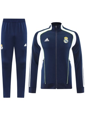 Real madrid veste de football survêtement de sport fermeture éclair complète uniforme pour homme bleu marine blanc kit d'entraînement manteau de football extérieur 2025-2026
