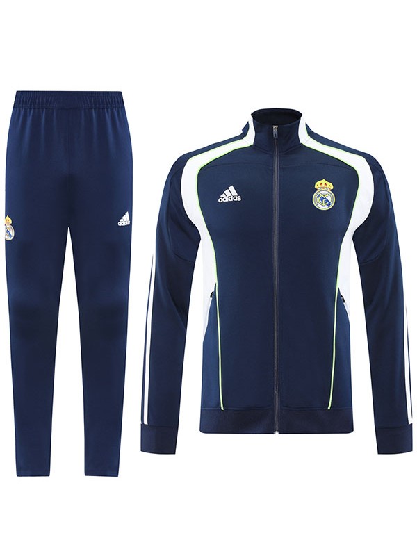 Real madrid veste de football survêtement de sport fermeture éclair complète uniforme pour homme bleu marine blanc kit d'entraînement manteau de football extérieur 2025-2026
