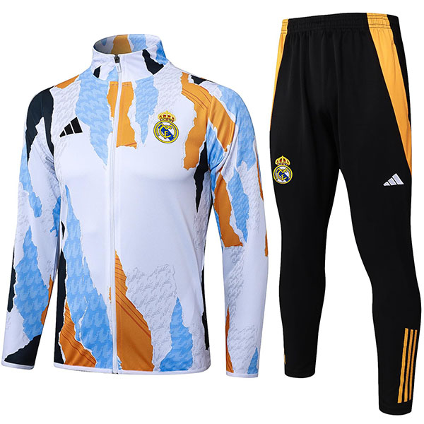 Real Madrid veste de football survêtement de sport fermeture éclair complète uniforme pour homme blanc bleu jaune kit d'entraînement manteau de football extérieur 2024-2025