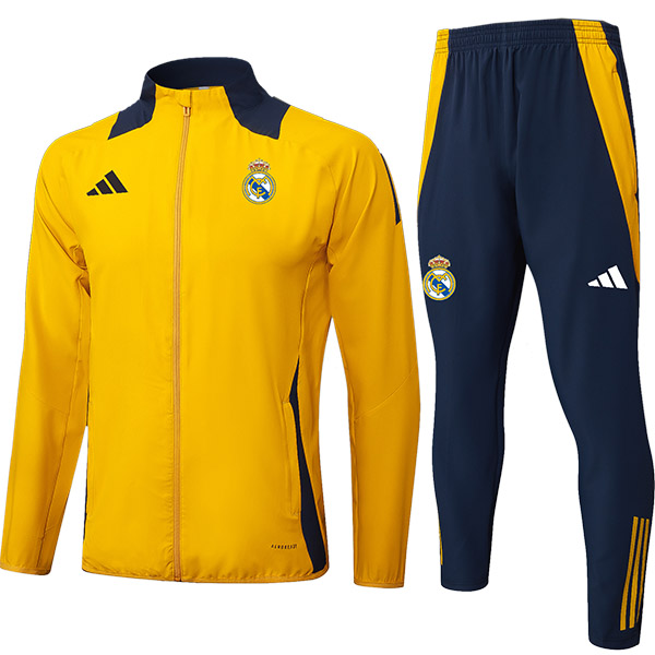 Real Madrid veste de football survêtement de sport fermeture éclair complète uniforme pour homme kit d'entraînement jaune manteau de football extérieur 2024-2025