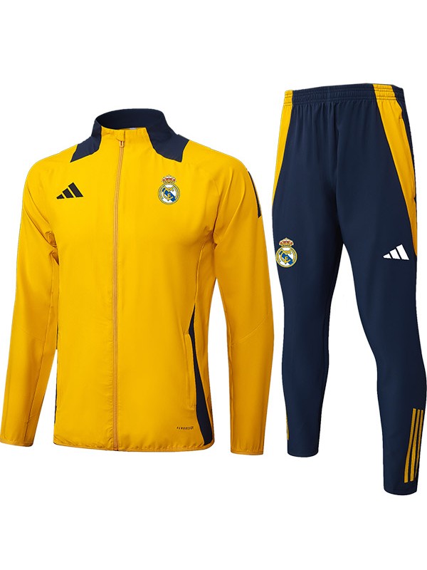 Real Madrid veste de football survêtement de sport fermeture éclair complète uniforme pour homme kit d'entraînement jaune manteau de football extérieur 2024-2025