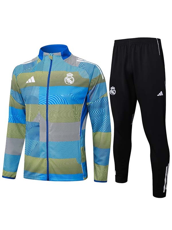 Real madrid veste de football survêtement vêtements de sport fermeture éclair intégrale tenue d'entraînement homme bleu-vert veste de football d'extérieur 2025-2026