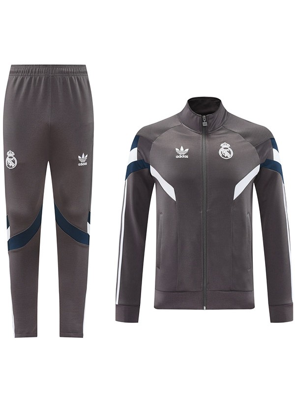 Real madrid jacket football sportswear tracksuit full zipper men's gray training kit outdoor soccer coat 2024-2025