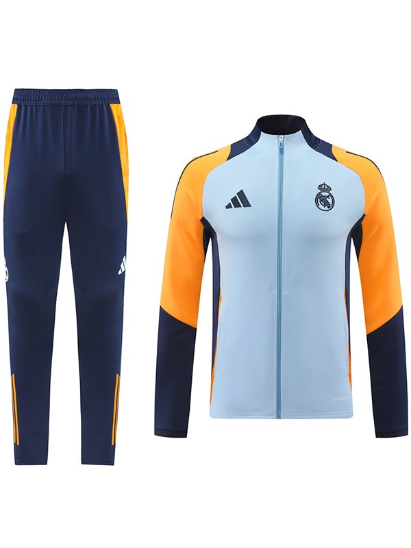 Real madrid jacket football sportswear tracksuit full zipper men's skyblue orange training kit outdoor soccer coat 2024-2025