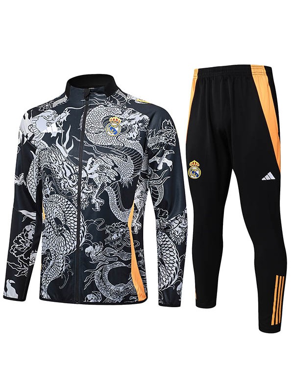 Real madrid jacket football sportswear tracksuit full zipper men's training gray dragon black kit outdoor soccer coat 2024-2025