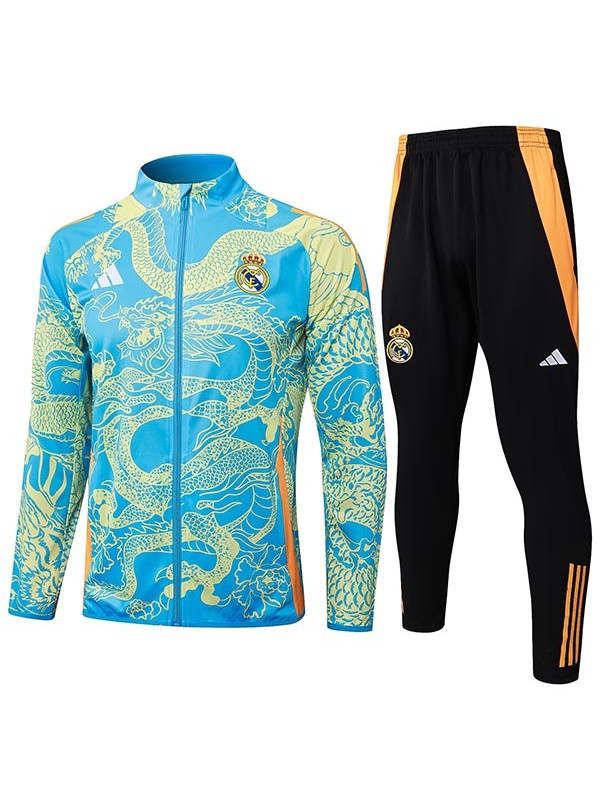 Real madrid jacket football sportswear tracksuit full zipper men's training navy yellow kit outdoor soccer coat 2024-2025