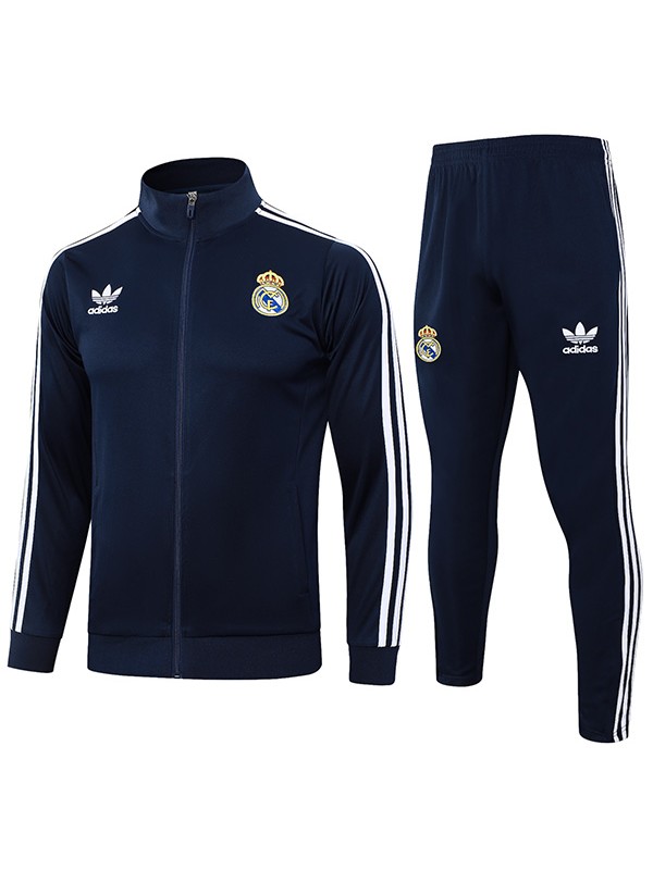 Real madrid jacket football sportswear tracksuit full zipper men's training kit navy outdoor soccer coat 2024-2025