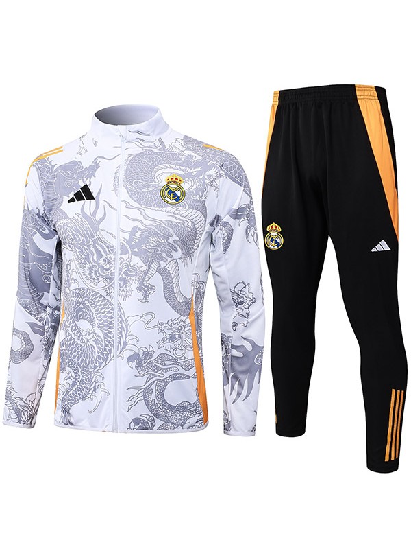Real madrid jacket football sportswear tracksuit full zipper men's training kit white black outdoor soccer coat 2024-2025