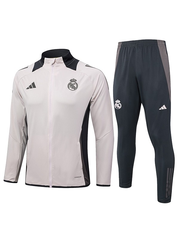 Real madrid jacket football sportswear tracksuit full zipper men's training light gray kit outdoor soccer coat 2024-2025