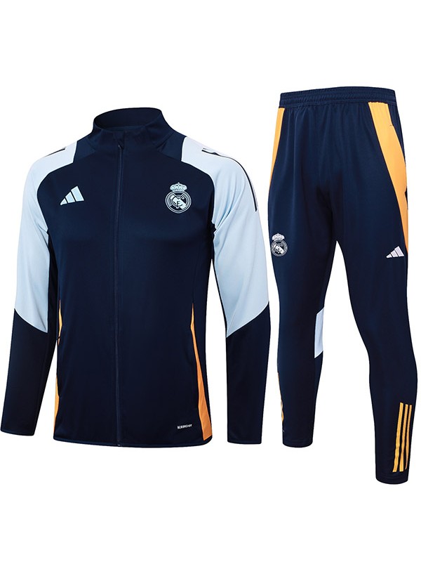 Real madrid jacket football sportswear tracksuit full zipper men's training navy skyblue kit outdoor soccer coat 2024-2025