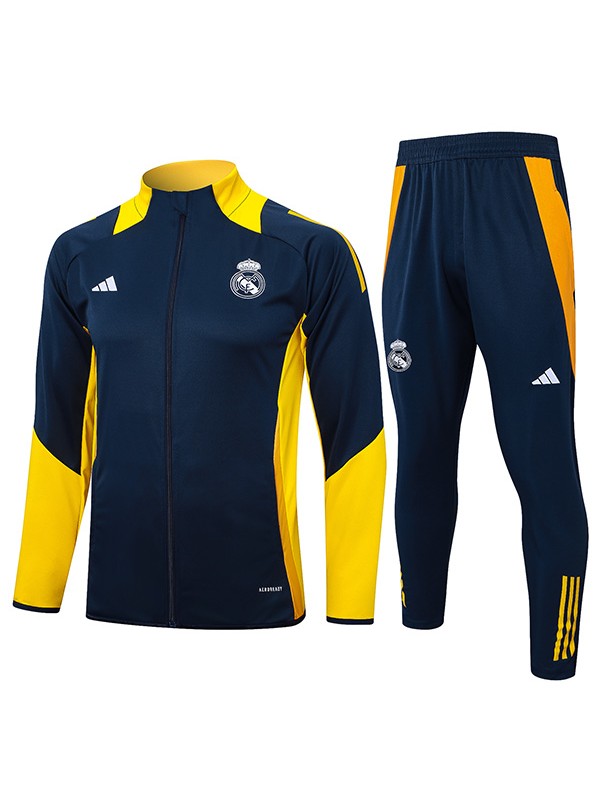 Real madrid jacket football sportswear tracksuit full zipper men's training navy yellow kit outdoor soccer coat 2024-2025