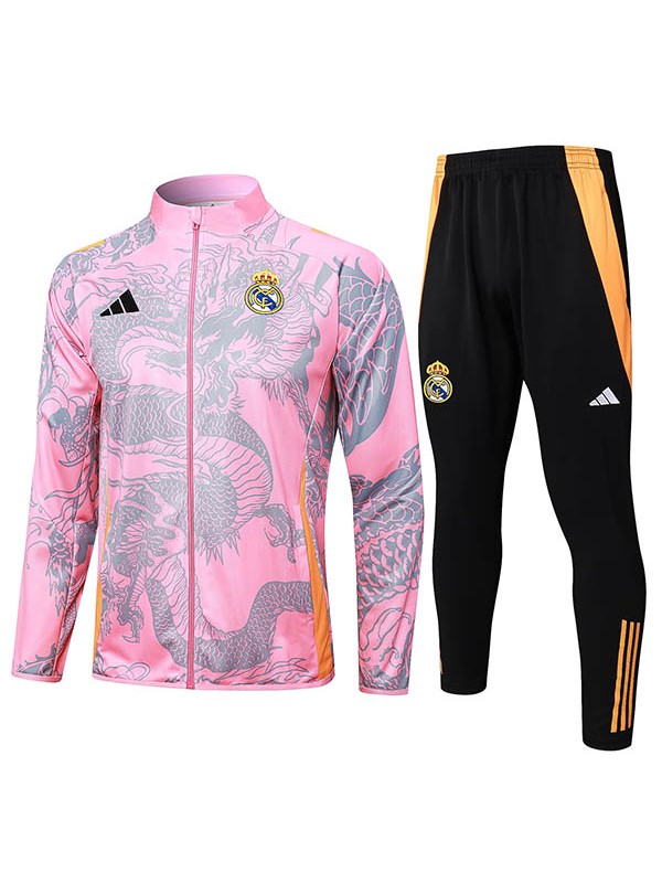 Real madrid jacket football sportswear tracksuit full zipper men's training pink dragon kit outdoor soccer coat 2024-2025