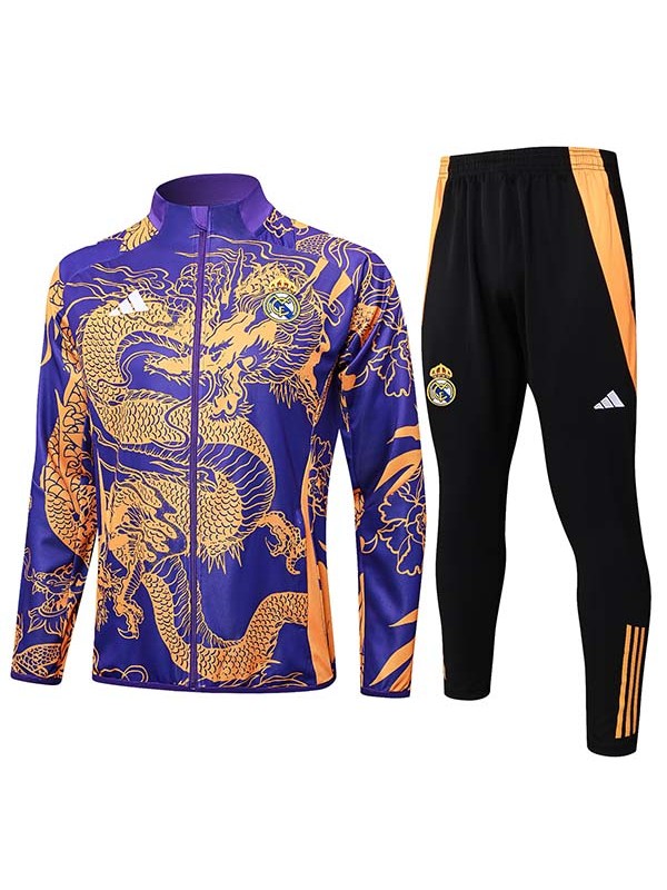 Real madrid jacket football sportswear tracksuit full zipper men's training purple gold dragon kit outdoor soccer coat 2024-2025