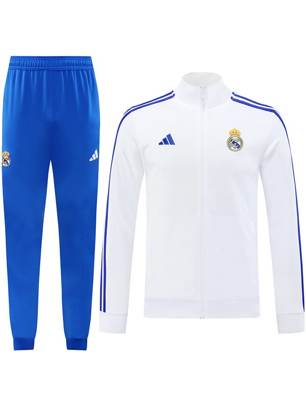 Real madrid jacket football sportswear tracksuit full zipper men's white blue training kit outdoor soccer coat 2024-2025