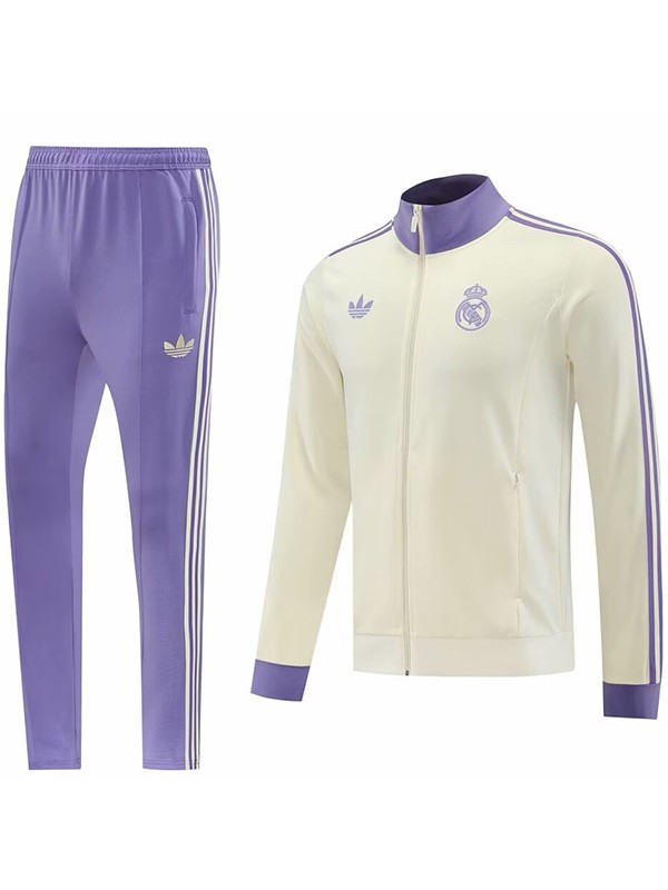Real Madrid veste de football survêtement de sport fermeture éclair intégrale tenue d'entraînement pour homme, blanc et violet collection 2024-2025