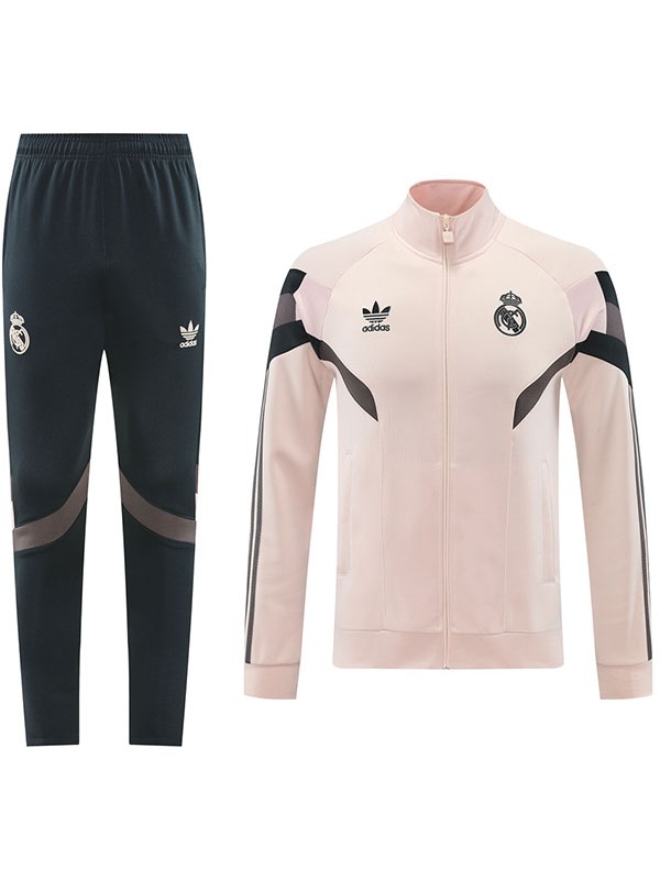 Real madrid veste de football vêtements de sport survêtement fermeture éclair complète costume homme formation rose clair noir kit extérieur football manteau 2024-2025